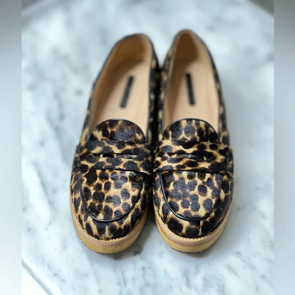 Longchamp Calf Hair Animal Print Penny Loafer size 38 Le Pliage Women
